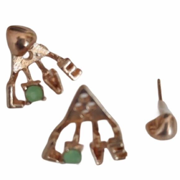 2- in-1 Heart Love Earrings Gold Green Lobe Cuff - Picture 4 of 9